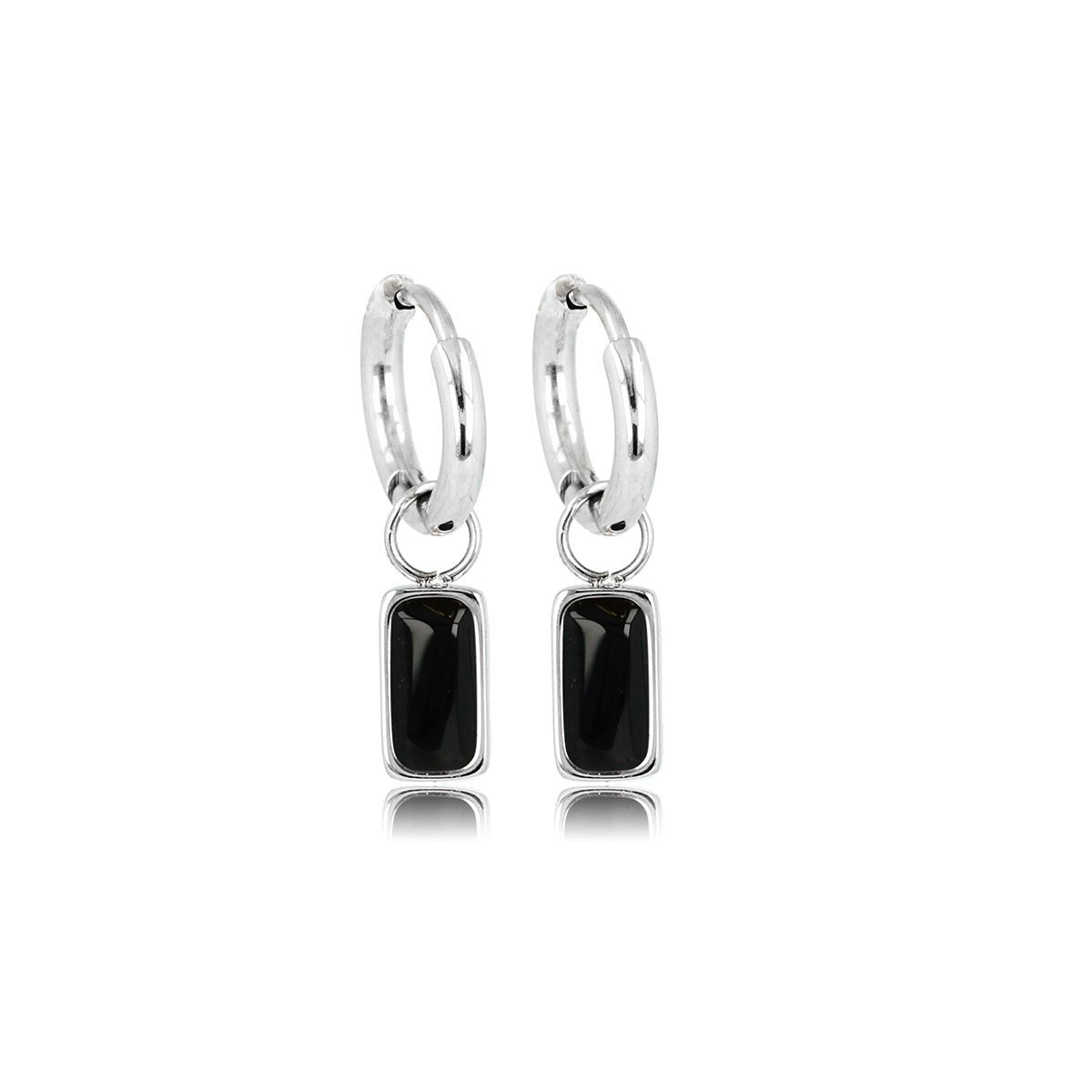 Elegante Zilveren Oorringen met Onyx Hanger - My Bendel