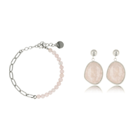 Elegante Zilveren Set met Rose Quartz Charme