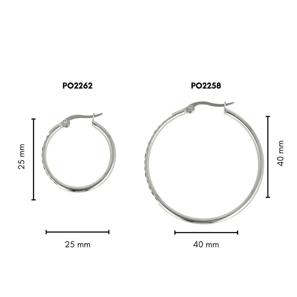 Elegant Silver Earrings with Black Zirconia 25mm