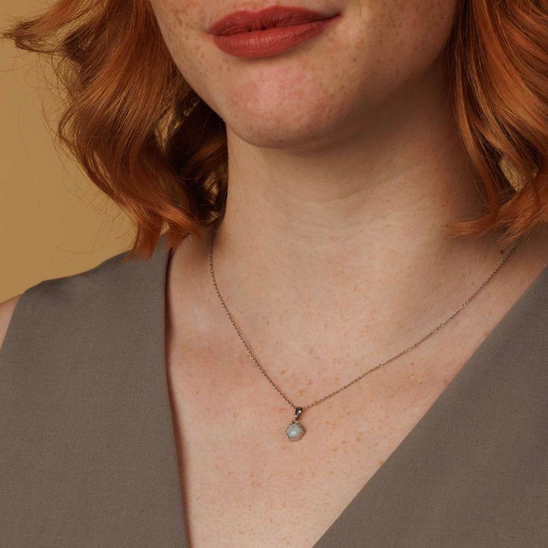Silver Necklace with Amazonite Hexagon Gemstone Pendant