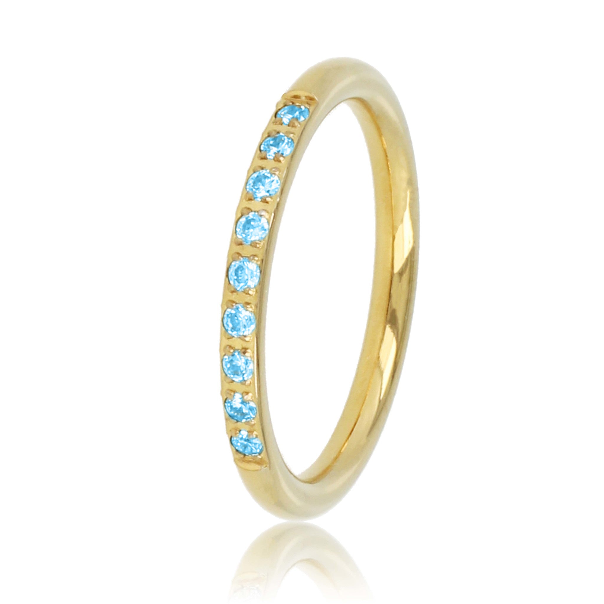 Fijne aanschuifring goud - blauwe zirkonia steentjes - My Bendel