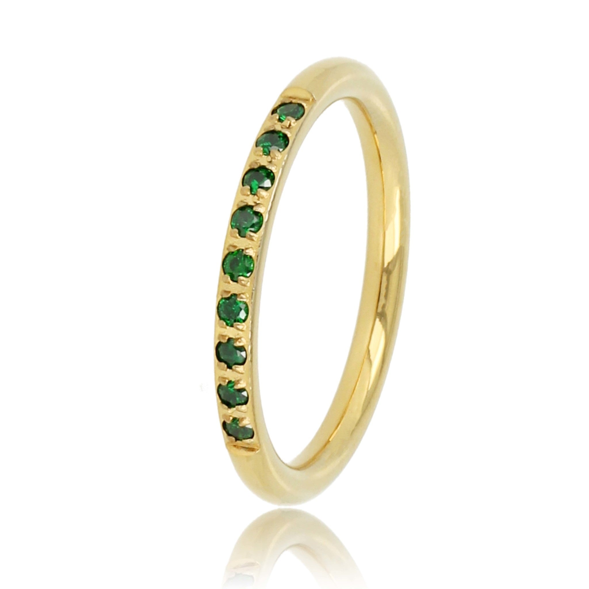 Fijne aanschuifring goud - groene zirkonia steentjes - My Bendel