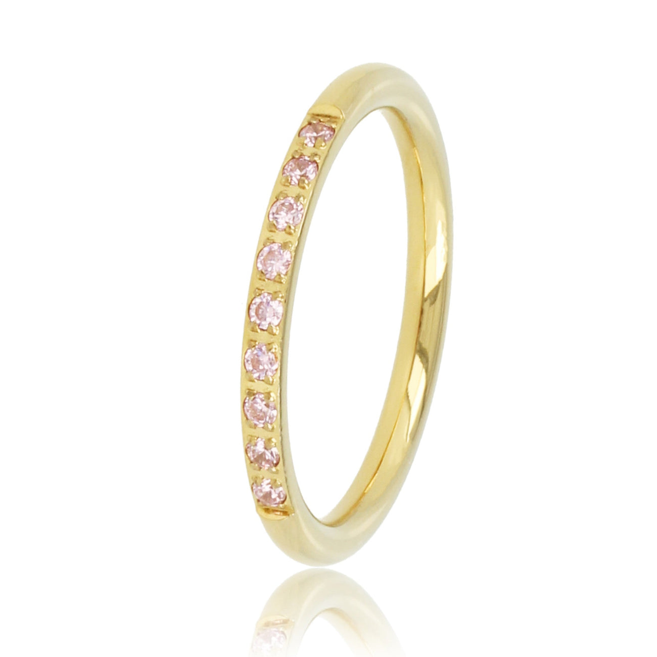 Fijne aanschuifring goud - roze zirkonia steentjes - My Bendel