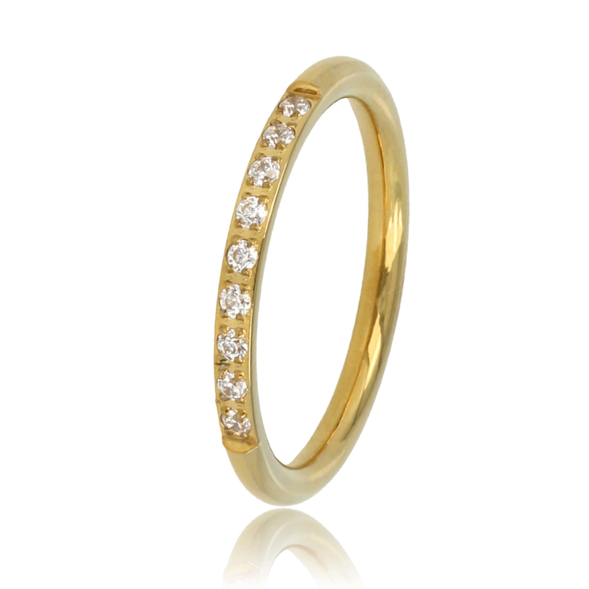 Fijne aanschuifring goud - witte zirkonia steentjes - My Bendel