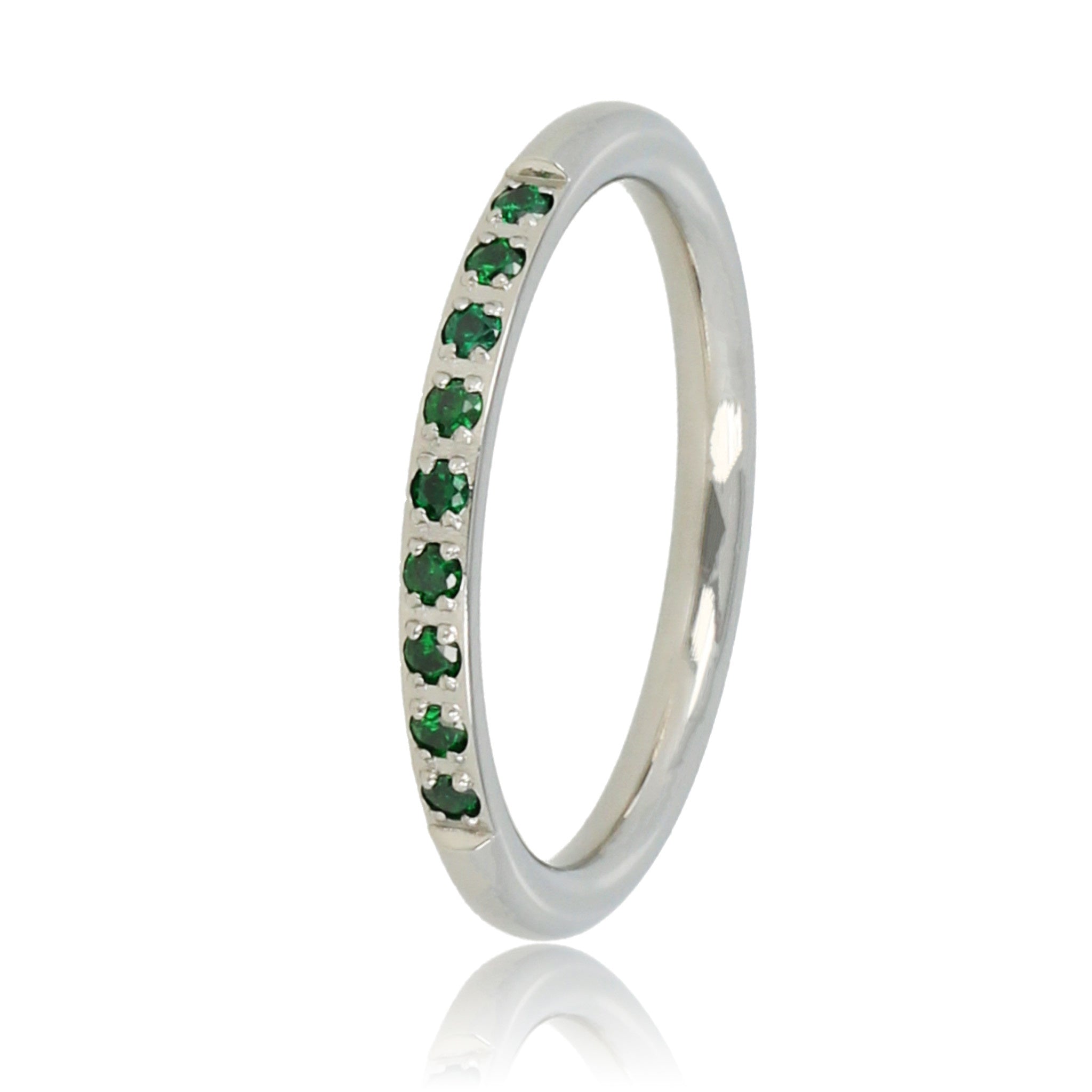 Fijne zilveren ring - groene zirkonia steentjes - My Bendel