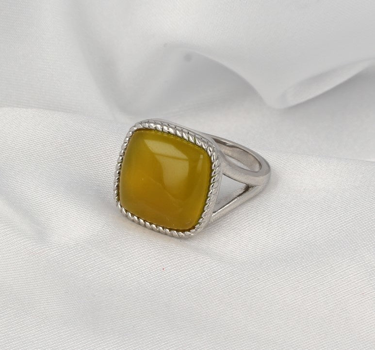 Seal ring silver - genuine Yellow Agate gemstone - 15 mm