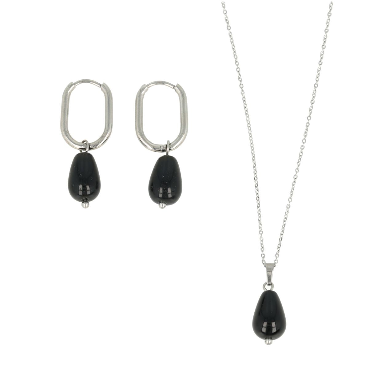 Onyx-Schmuckset Silber – Birnenförmiger Anhänger