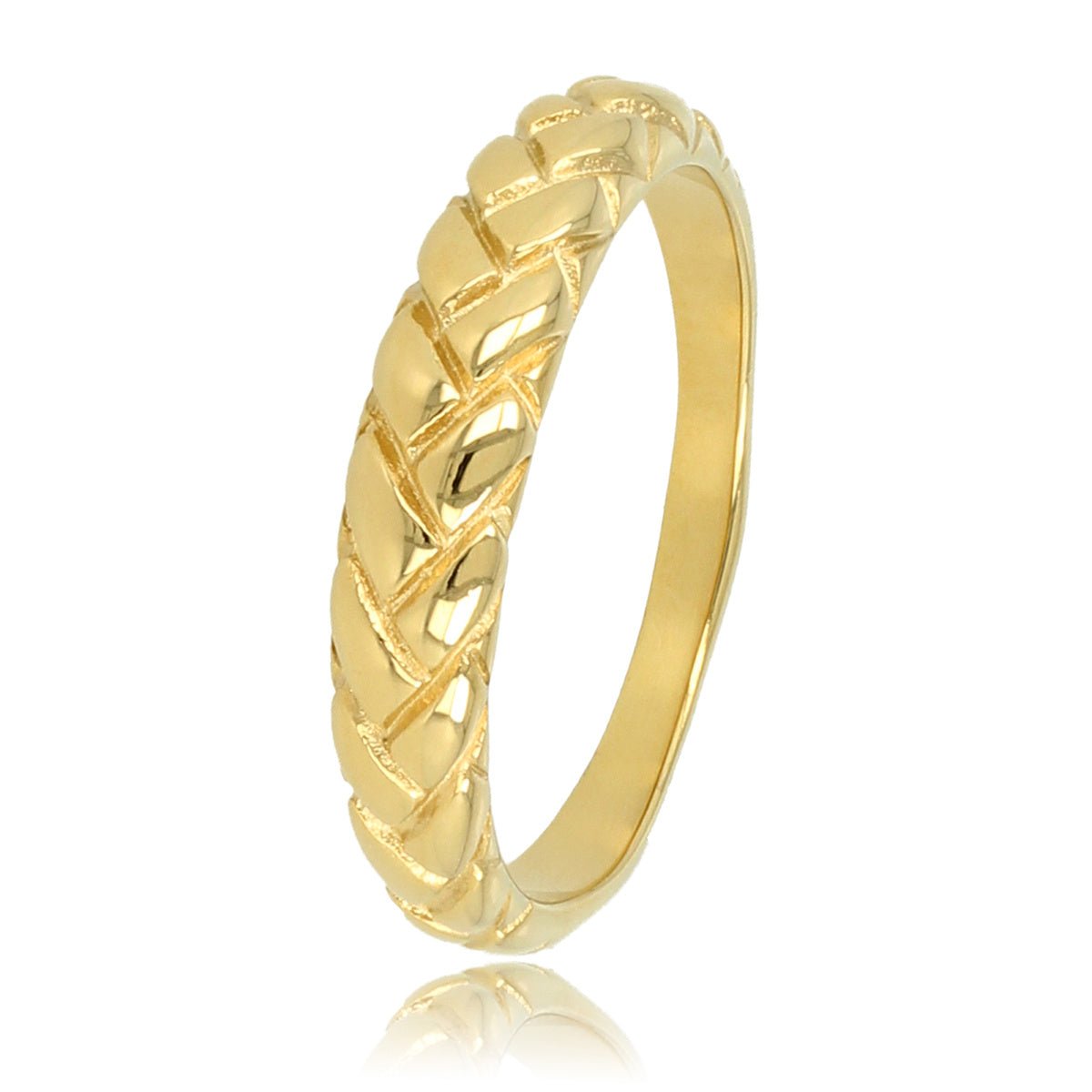 Gevlochten gouden ring - Brede stapelring - Verfijnd patroon - My Bendel