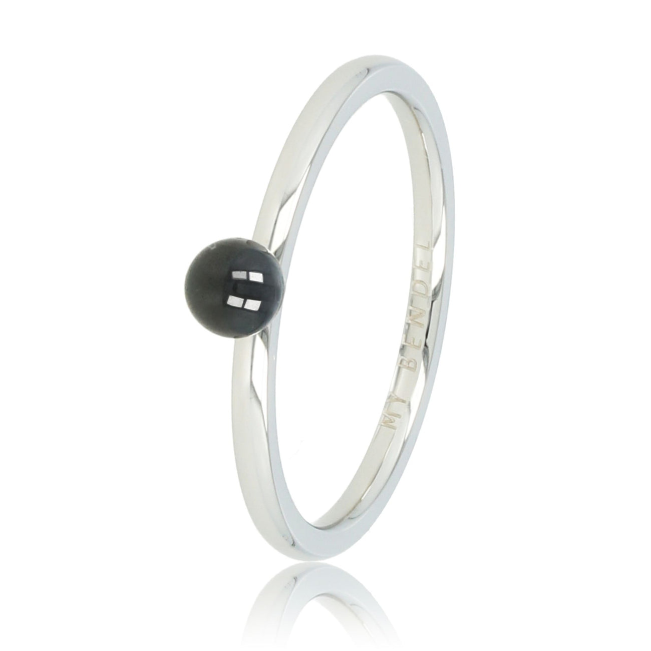 Silver stacking ring with ceramic bead.