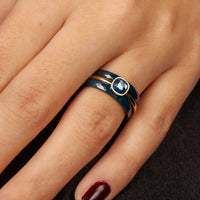 Gouden aanschuifring - Blauwe glassteen - Stainless steel - My Bendel