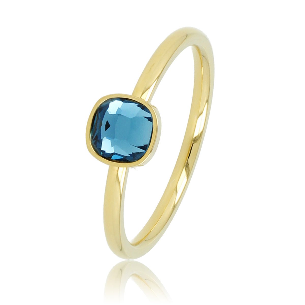 Gouden aanschuifring - Blauwe glassteen - Stainless steel - My Bendel