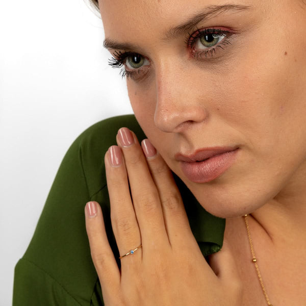 Gouden aanschuifring - blauwe glassteen - Stainless steel - My Bendel