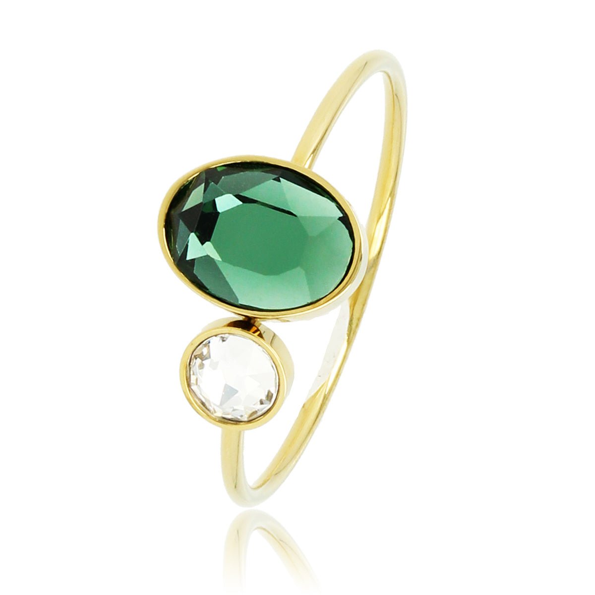 Gouden aanschuifring - groene en kristal glassteen - My Bendel