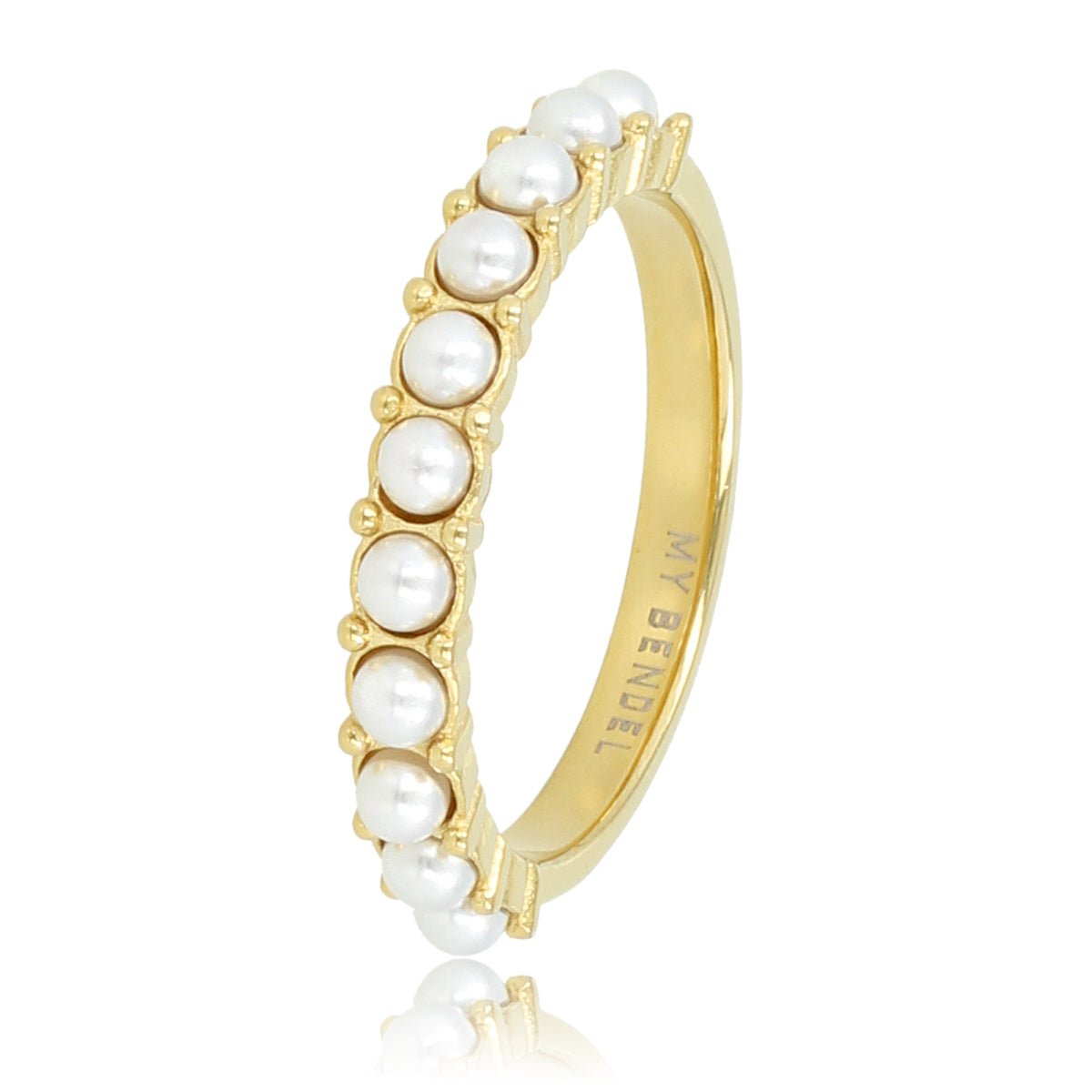 Gouden aanschuifring - kleine witte parels - tijdloze elegantie - My Bendel