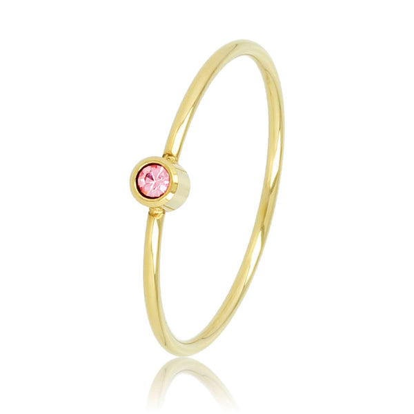 Gouden aanschuifring - roze zirkonia - Stainless steel minimalistisch - My Bendel