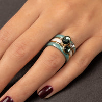 Gouden aanschuifring - vierkante groene glassteen - Stainless steel - My Bendel