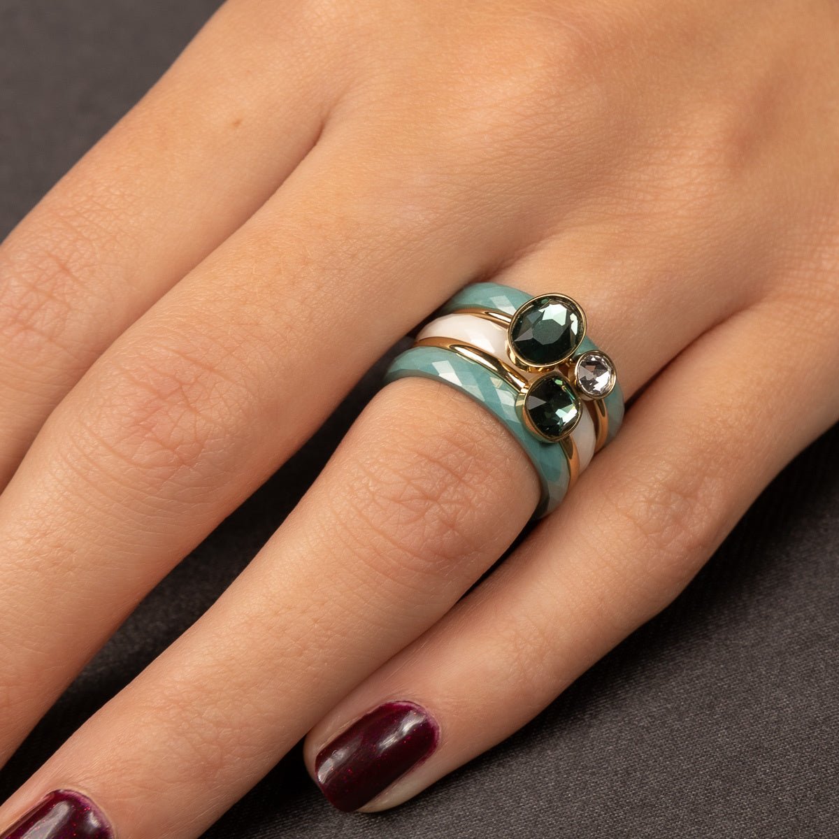 Gouden aanschuifring - vierkante groene glassteen - Stainless steel - My Bendel
