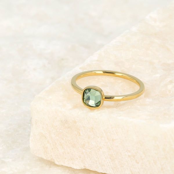 Gouden aanschuifring - vierkante groene glassteen - Stainless steel - My Bendel