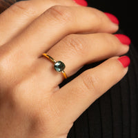 Gouden aanschuifring - vierkante groene glassteen - Stainless steel - My Bendel