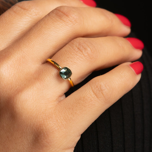 Gouden aanschuifring - vierkante groene glassteen - Stainless steel - My Bendel