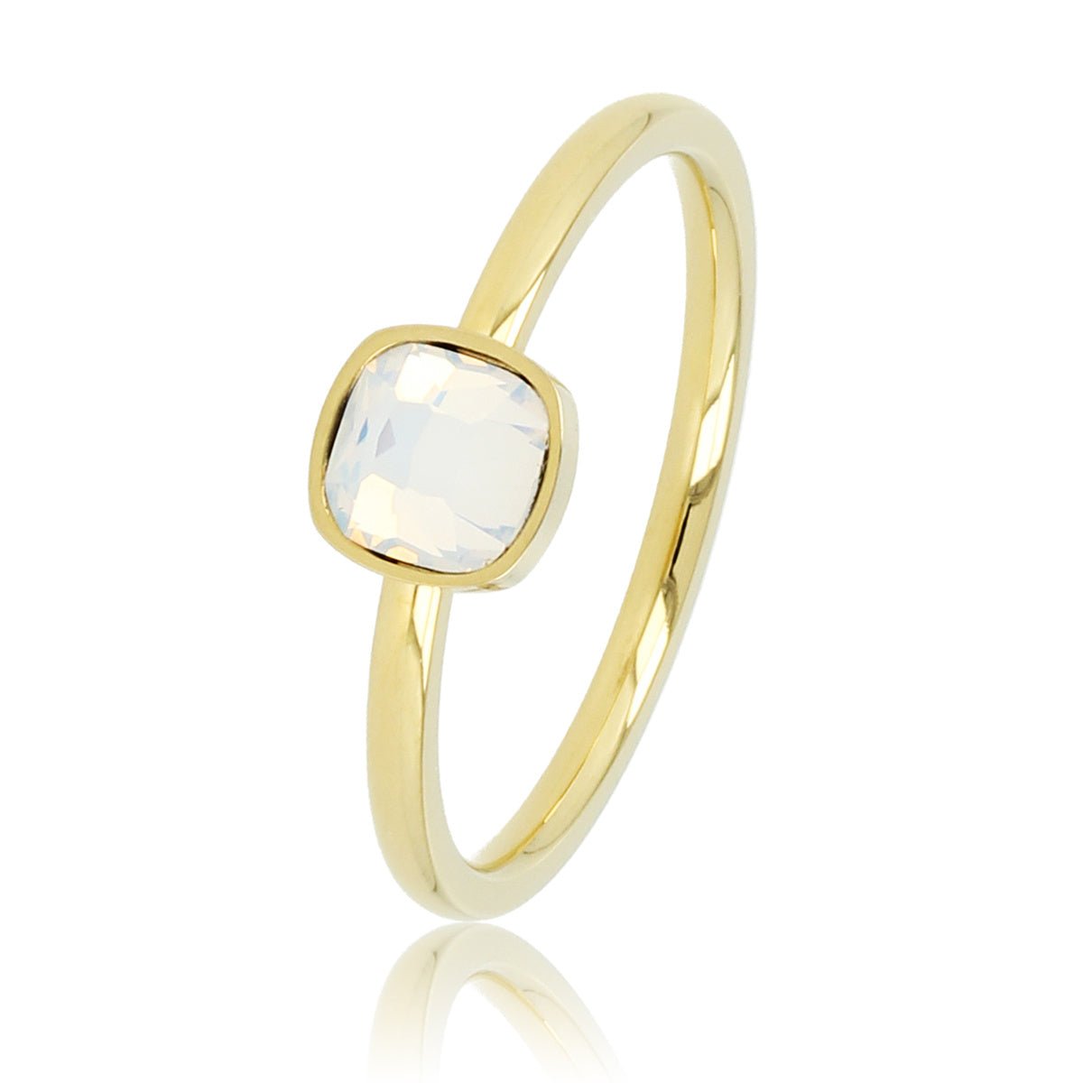 Gouden aanschuifring - Vierkante quartz glassteen - My Bendel