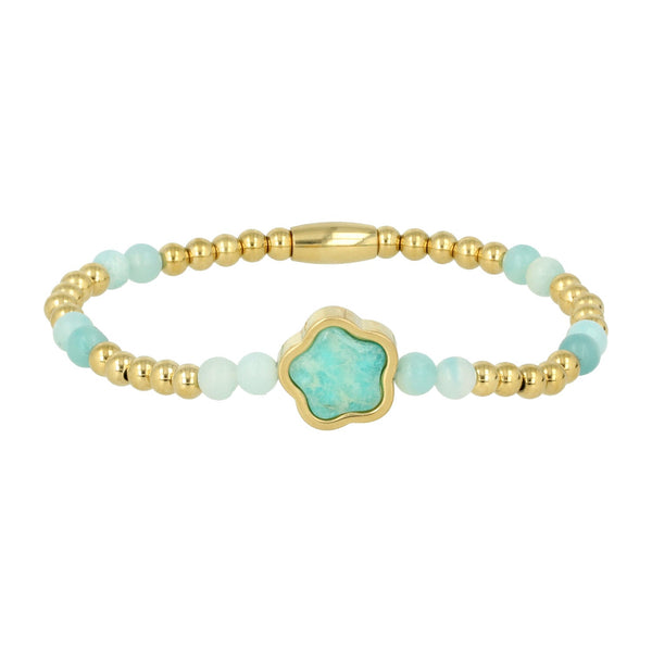 Gouden Amazonite Armband met Bloemen bedel - My Bendel