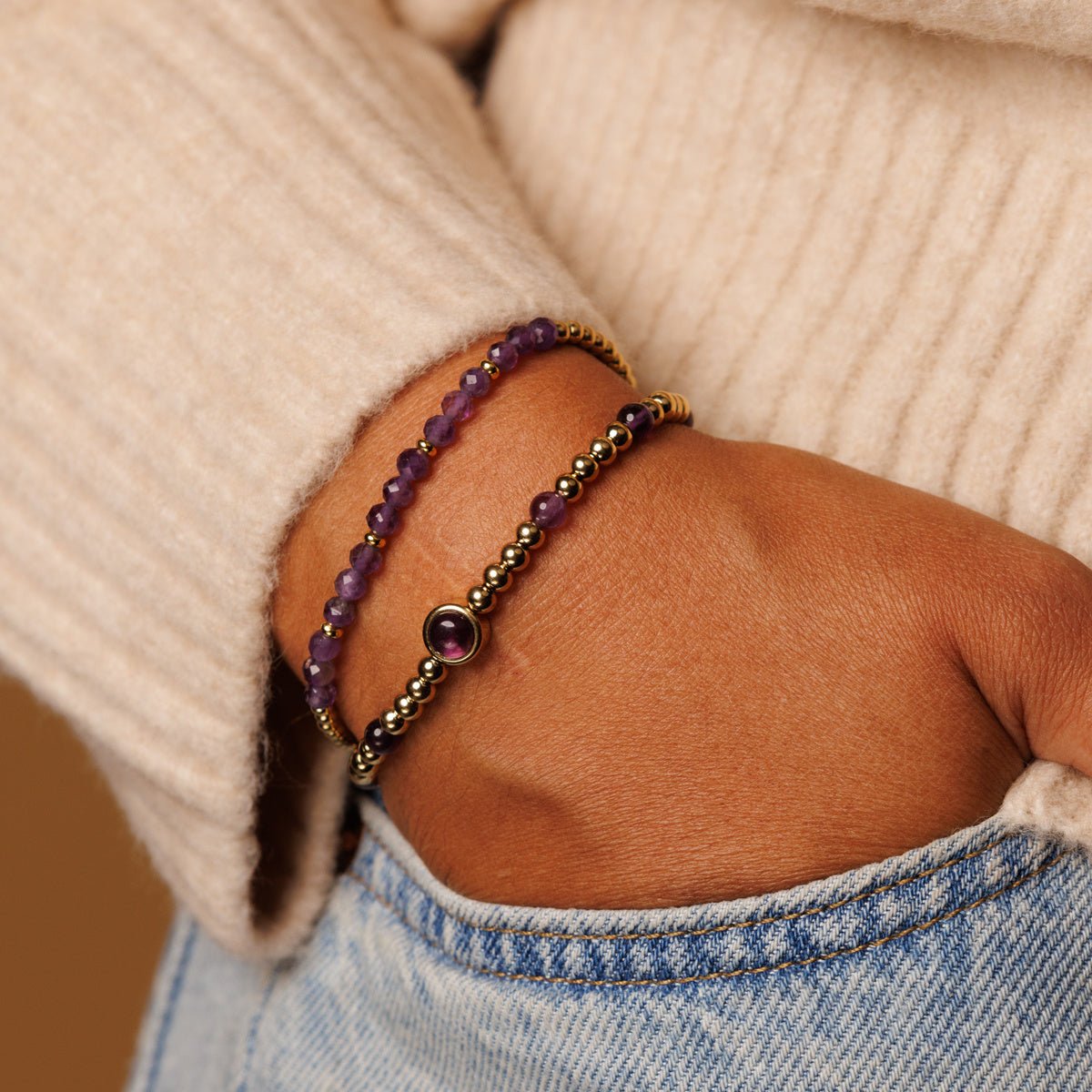 Gouden Armband met Amethyst kralen - Spiritueel Sieraad - My Bendel