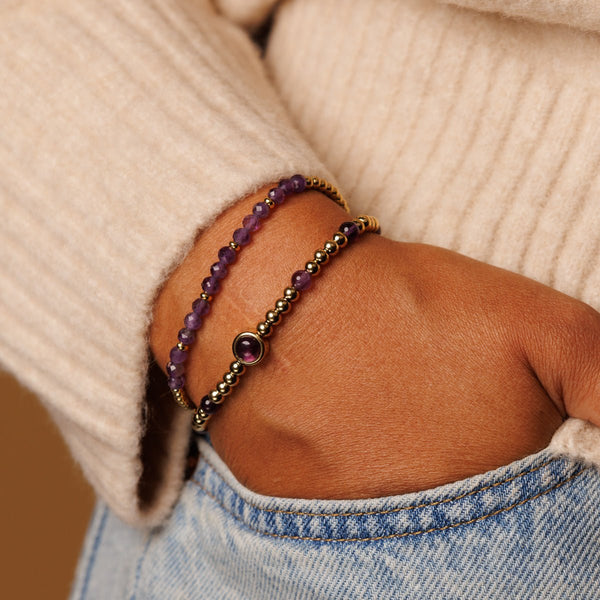 Gouden Armband met Amethyst kralen - Spiritueel Sieraad - My Bendel