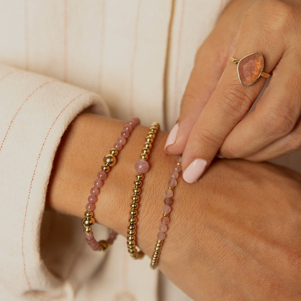 Gouden Armband met Berry Quartz kralen - Stressverlichting - My Bendel
