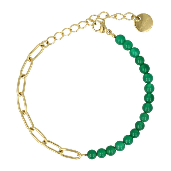 Gouden Armband met Green Agate Edelstenen - My Bendel