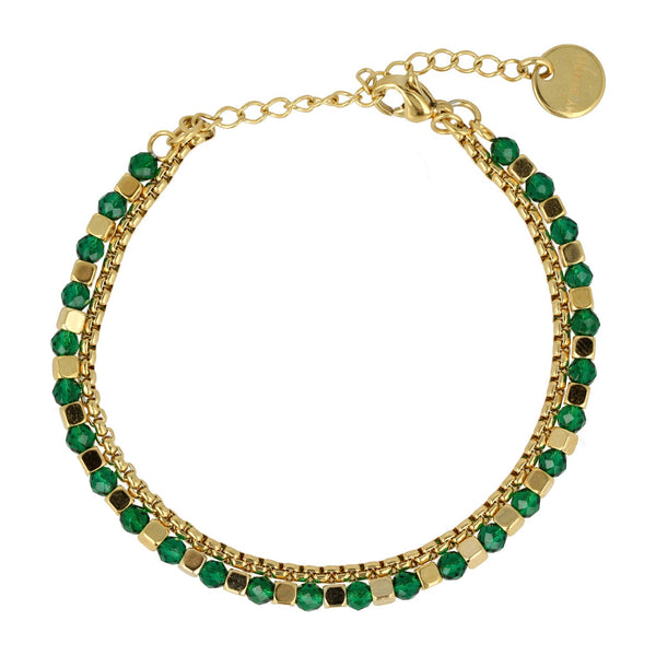 Gouden Armband met Groene Glasstenen - Elegant Design - My Bendel