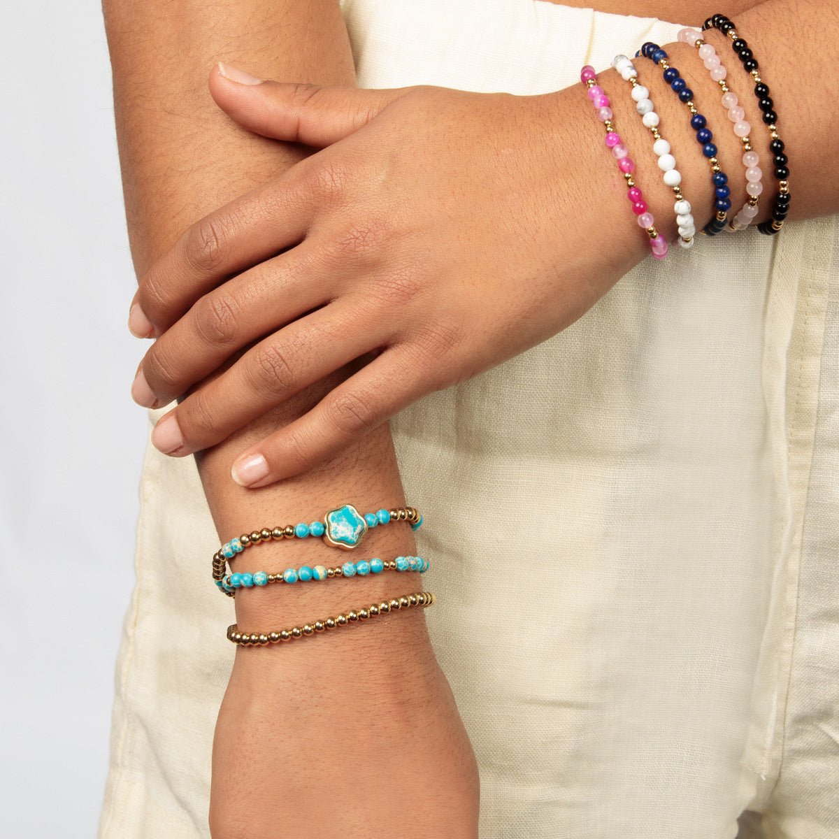 Gouden Armband met Imperial Jasper Bloemen bedel - My Bendel
