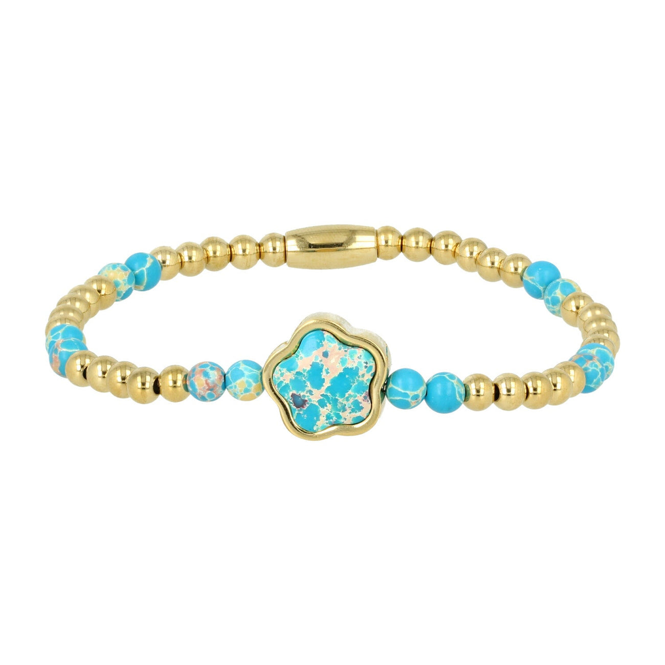 Gouden Armband met Imperial Jasper Bloemen bedel - My Bendel