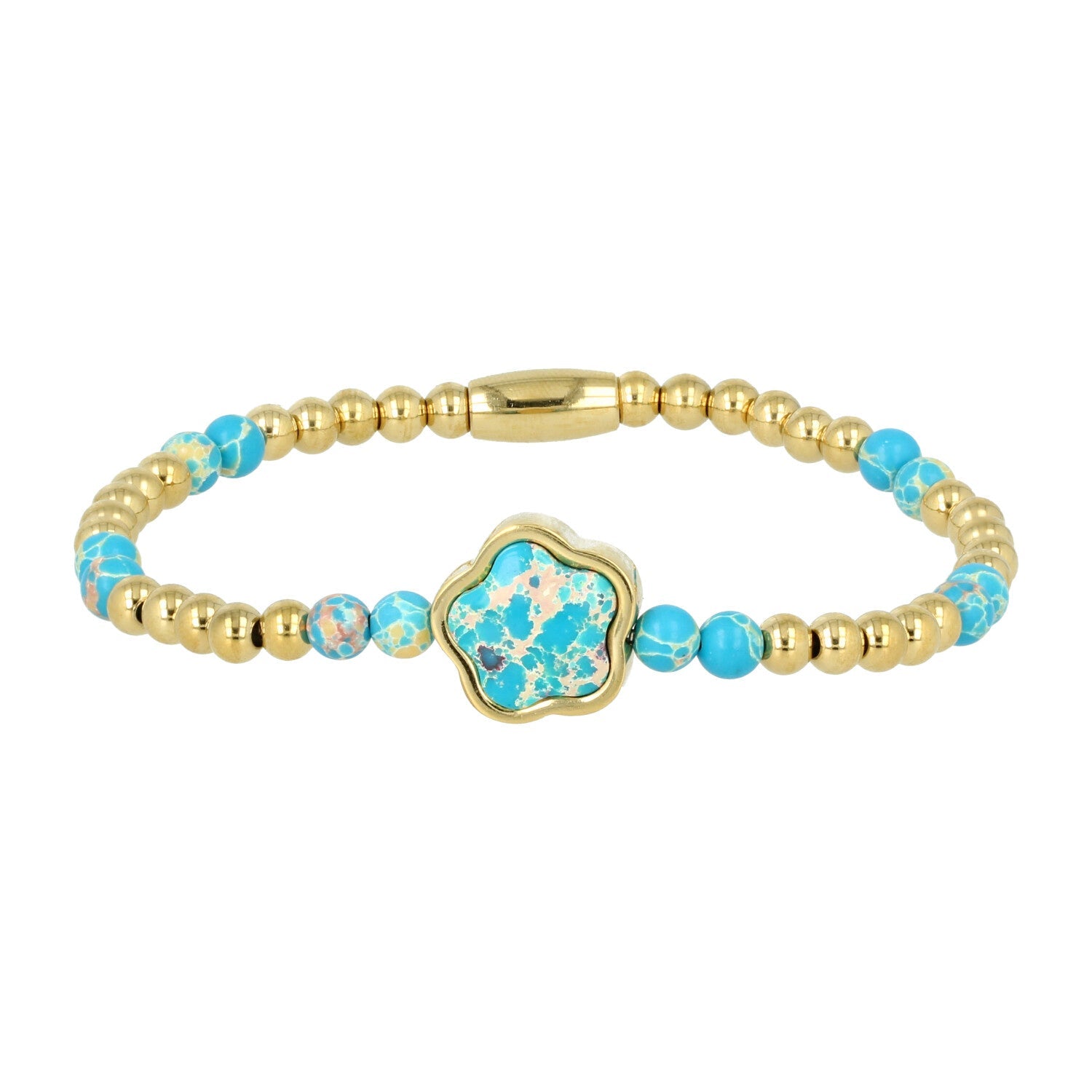 Gouden Armband met Imperial Jasper Bloemen bedel - My Bendel