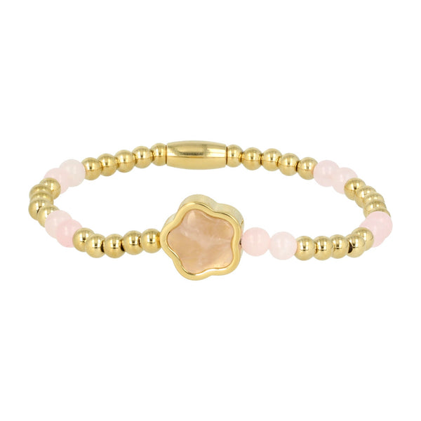 Gouden Armband met Rose Quartz Bloemen bedel - My Bendel