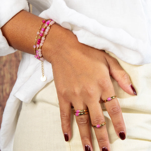 Gouden Armband met Rose Stripe Agate Edelstenen - My Bendel