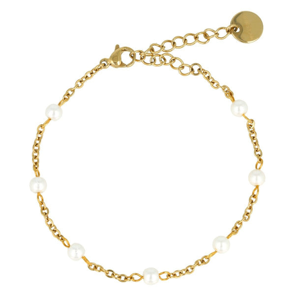 Gouden Armband met Witte Parel Schakels - My Bendel