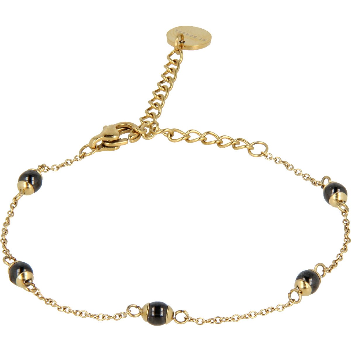 Gouden armband met zwarte keramieken kralen - My Bendel