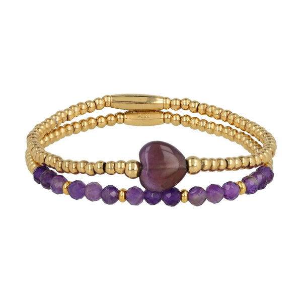 Gouden Armbanden Set met Amethyst Edelstenen - My Bendel
