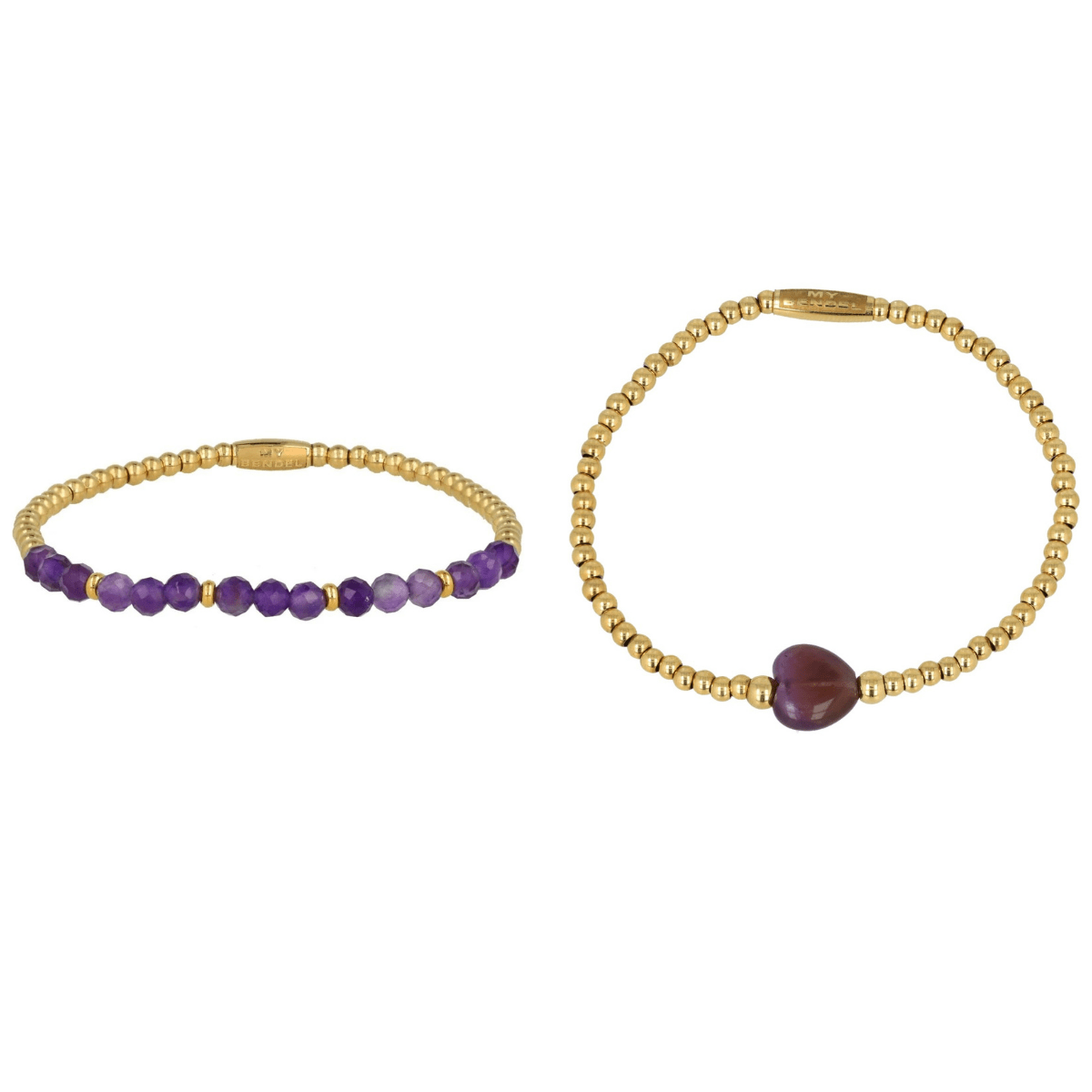 Gouden Armbanden Set met Amethyst Edelstenen - My Bendel