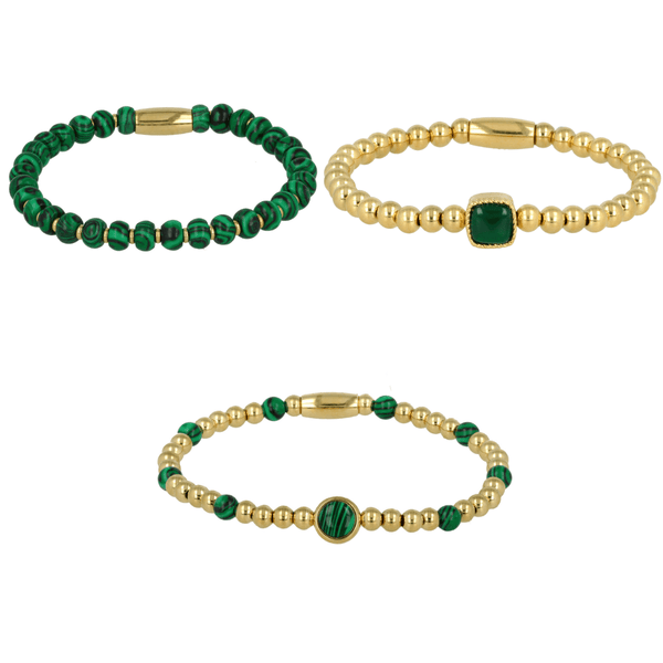 Gouden armbanden set met Malachite edelstenen - My Bendel