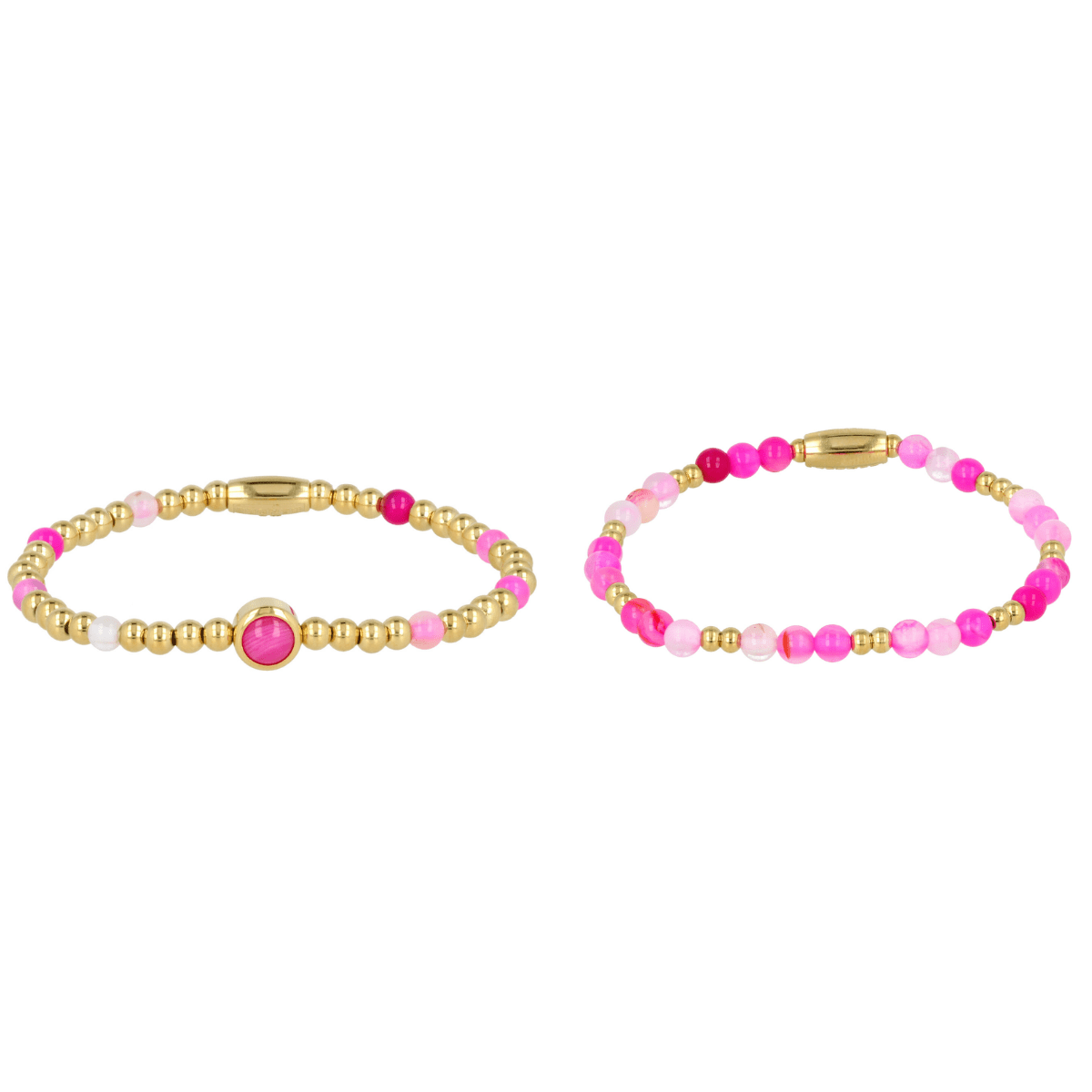 Gouden Armbanden Set met Rose Stripe Agate Edelsteen - My Bendel