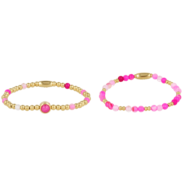 Gouden Armbanden Set met Rose Stripe Agate Edelsteen - My Bendel