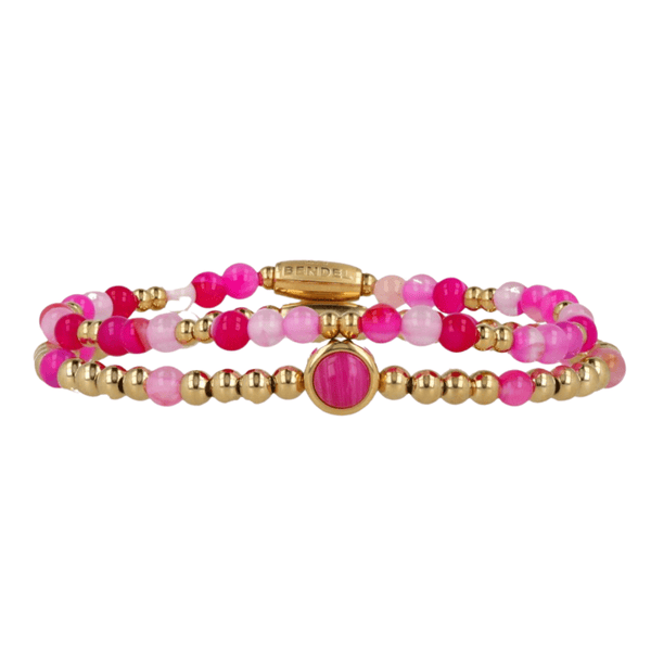 Gouden Armbanden Set met Rose Stripe Agate Edelsteen - My Bendel