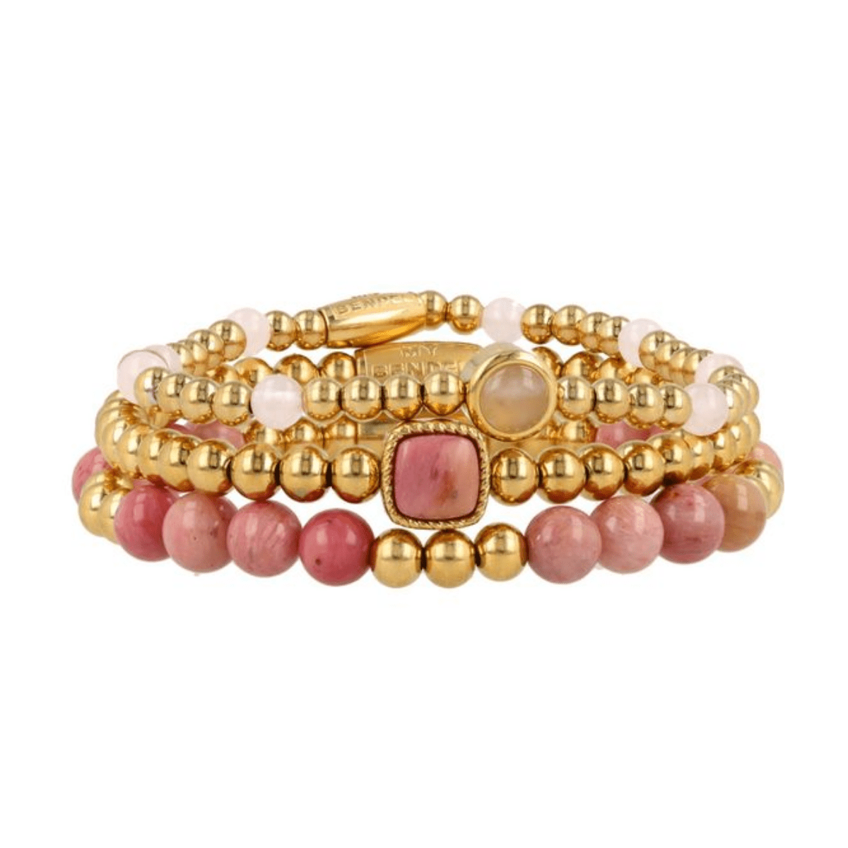 Gouden Armbanden Set Rhodonite & Rose Quartz Edelstenen - My Bendel