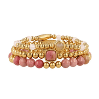 Gouden Armbanden Set Rhodonite & Rose Quartz Edelstenen
