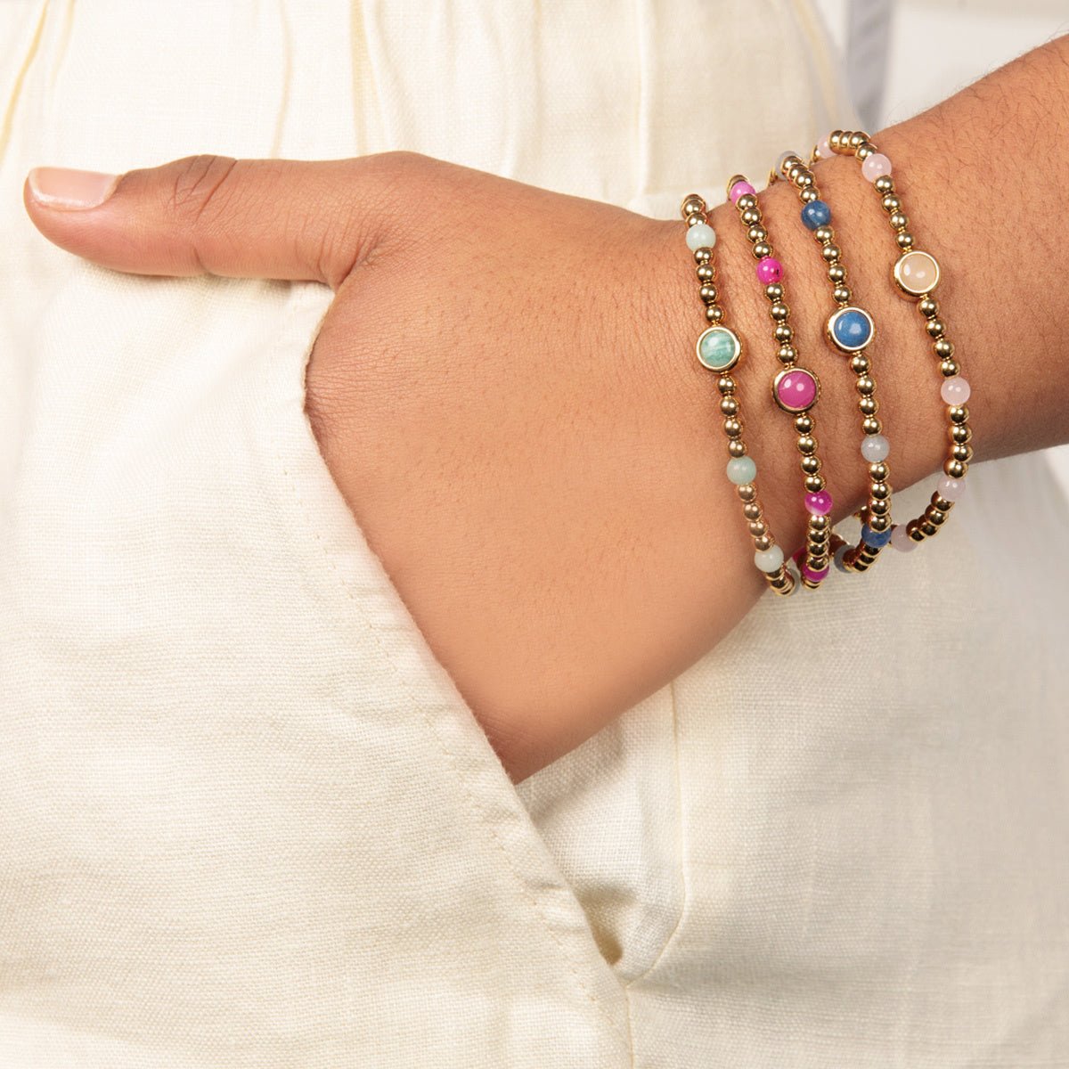Gouden Bedelarmband met Blue Aventurine Edelsteen - My Bendel