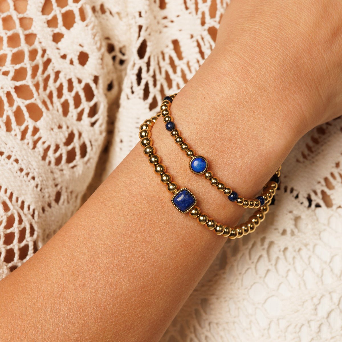 Gouden Bedelarmband met Lapis Lazuli Edelsteen - My Bendel