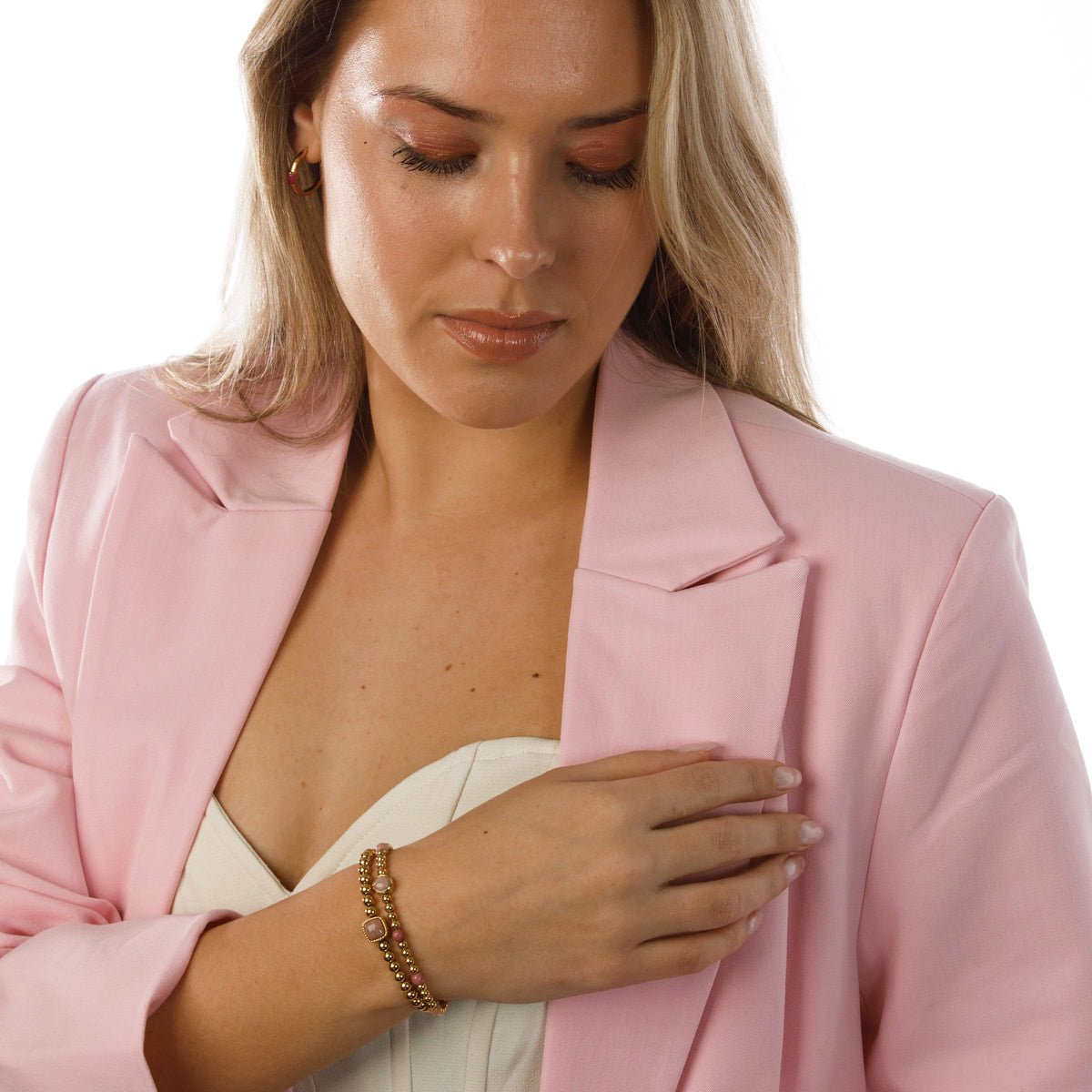 Gouden Bedelarmband met Rhodonite Edelsteen - My Bendel