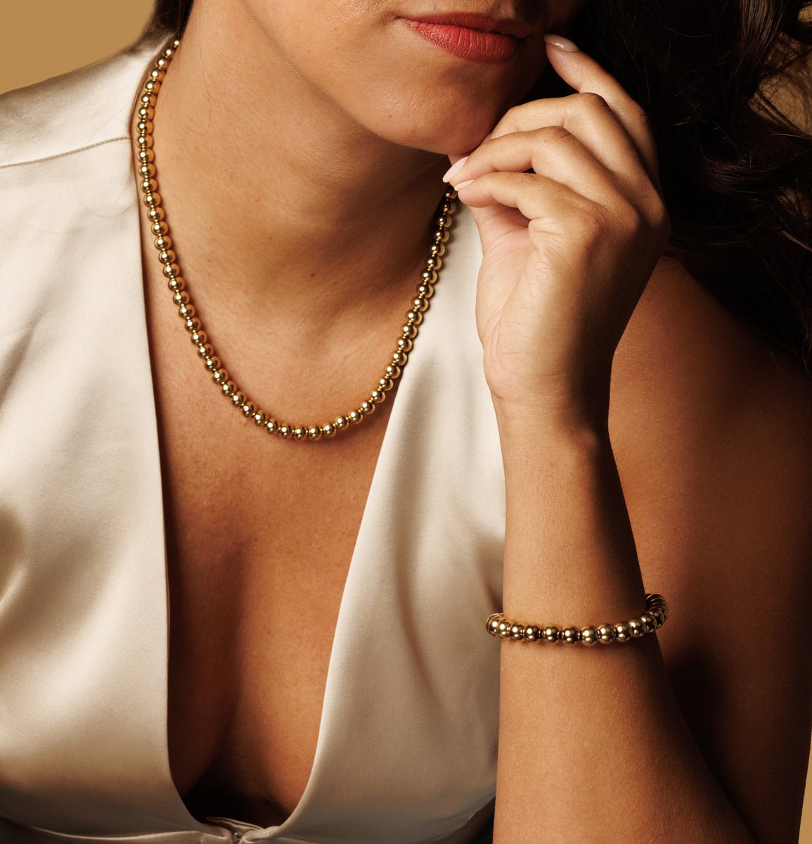 Gouden Dames Ketting 45cm met 7mm Balletjes - My Bendel